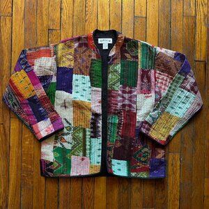 Vintage ORVIS Silk Patchwork Open Tunic Women S Mulicolor Multi Pattern Oversize